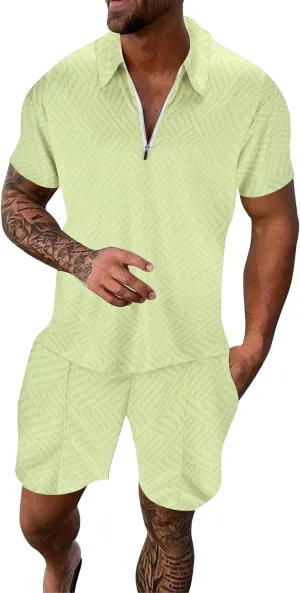 Men's Polo Shirt and Shorts Set Casual Short Sleeve Tracksuit 2 Piece Outfits Summer Golf Sweatsuits Beach Vacation Outfits