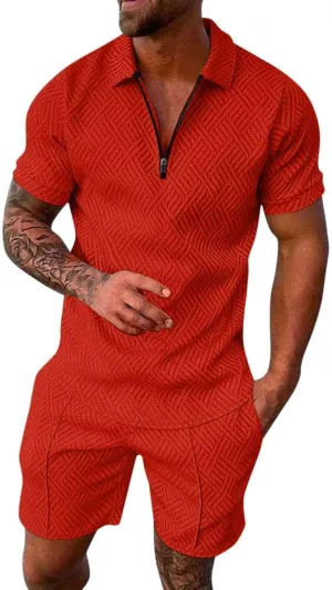 Men's Polo Shirt and Shorts Set Summer Outfits Fashion Casual Short Set 2 Piece Golf Tracksuit Sport Suit Vacation Beach Set