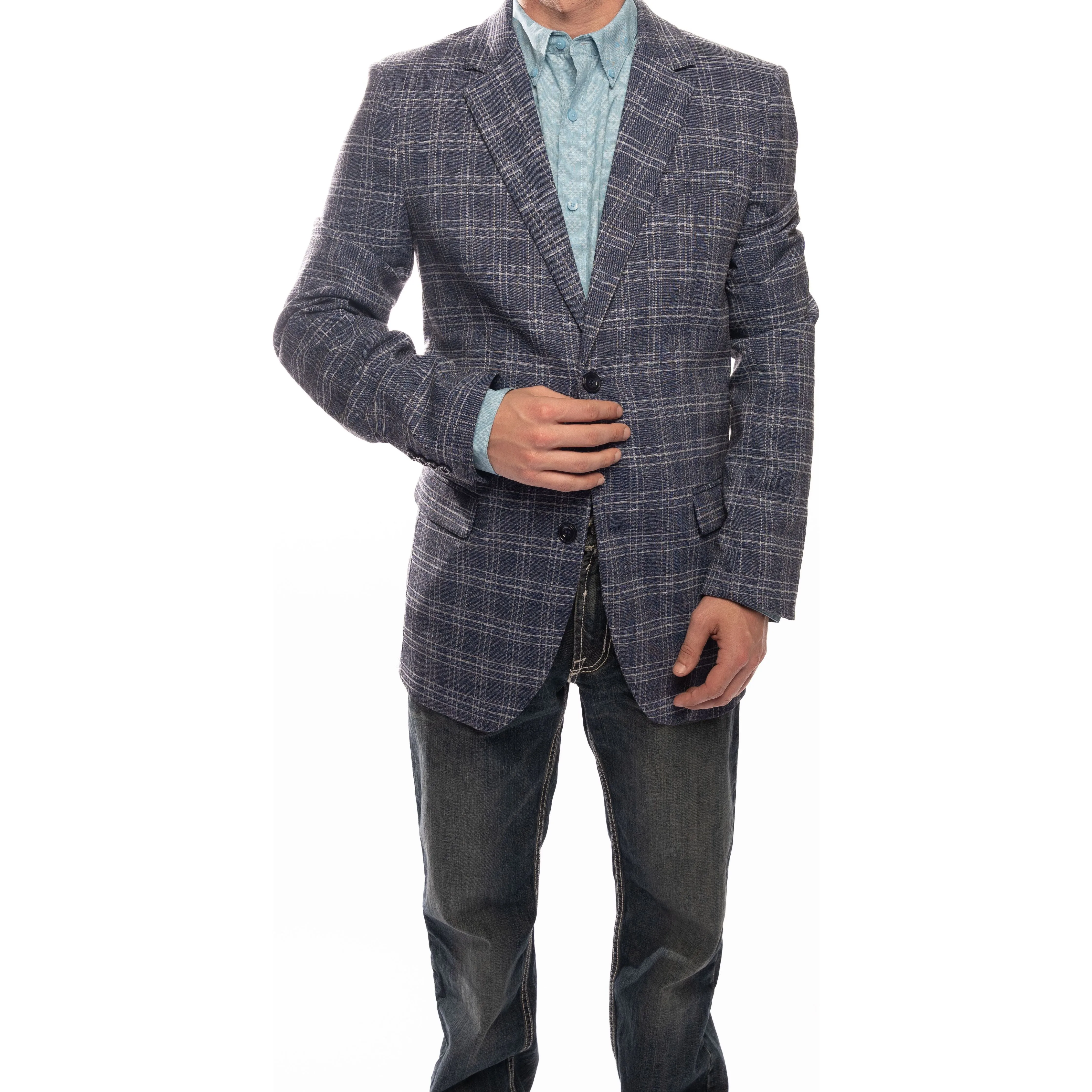 Men's Rock & Roll Blue Plaid Sports Coat BM96C04201