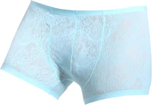 Men's Sexy Patterned Boxer Briefs Mid-Waist Transparent Underwear Breathable Sweat-Absorbent Underpants