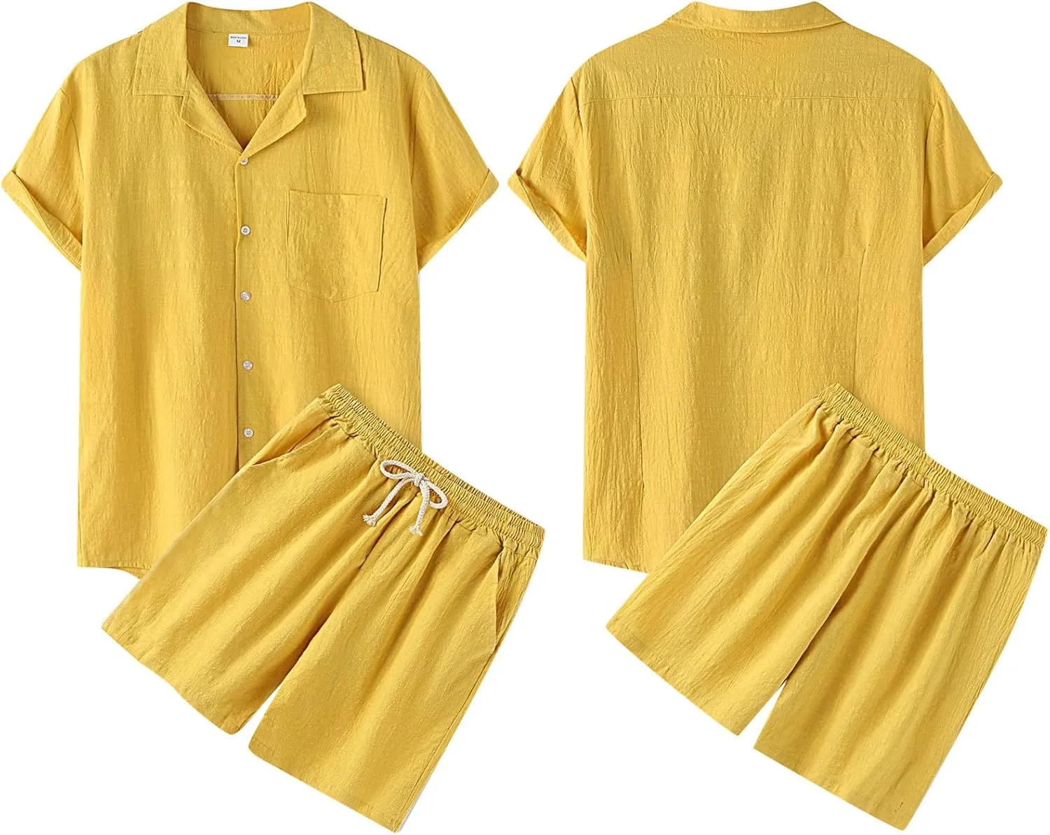 Men's Shirt Shorts Sets Summer Linen Outfits 2 Piece Casual Button Down Shirt Shorts Set Beach Vacation Outfits Tracksuits