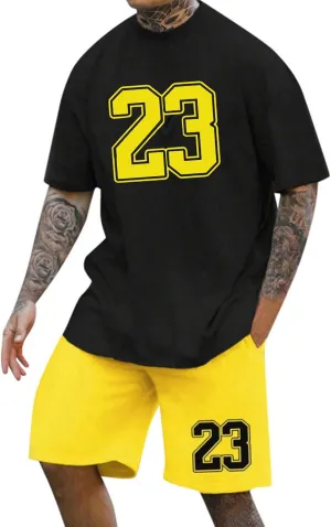 Men's Shirts and Shorts Set 2 Piece Summer Outfits Short Sleeve Striped Round Neck Casual Sport Tracksuit for Men Men 2 Piece Set Yellow