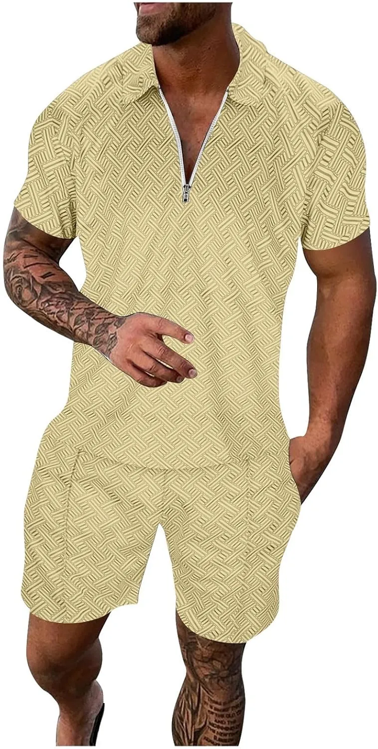 Mens Short Sets Outfits 2 Piece Tracksuits Summer Short Sleeve Shirt and Shorts Set Beach Vacation Outfit Casual Summer Shorts for Men