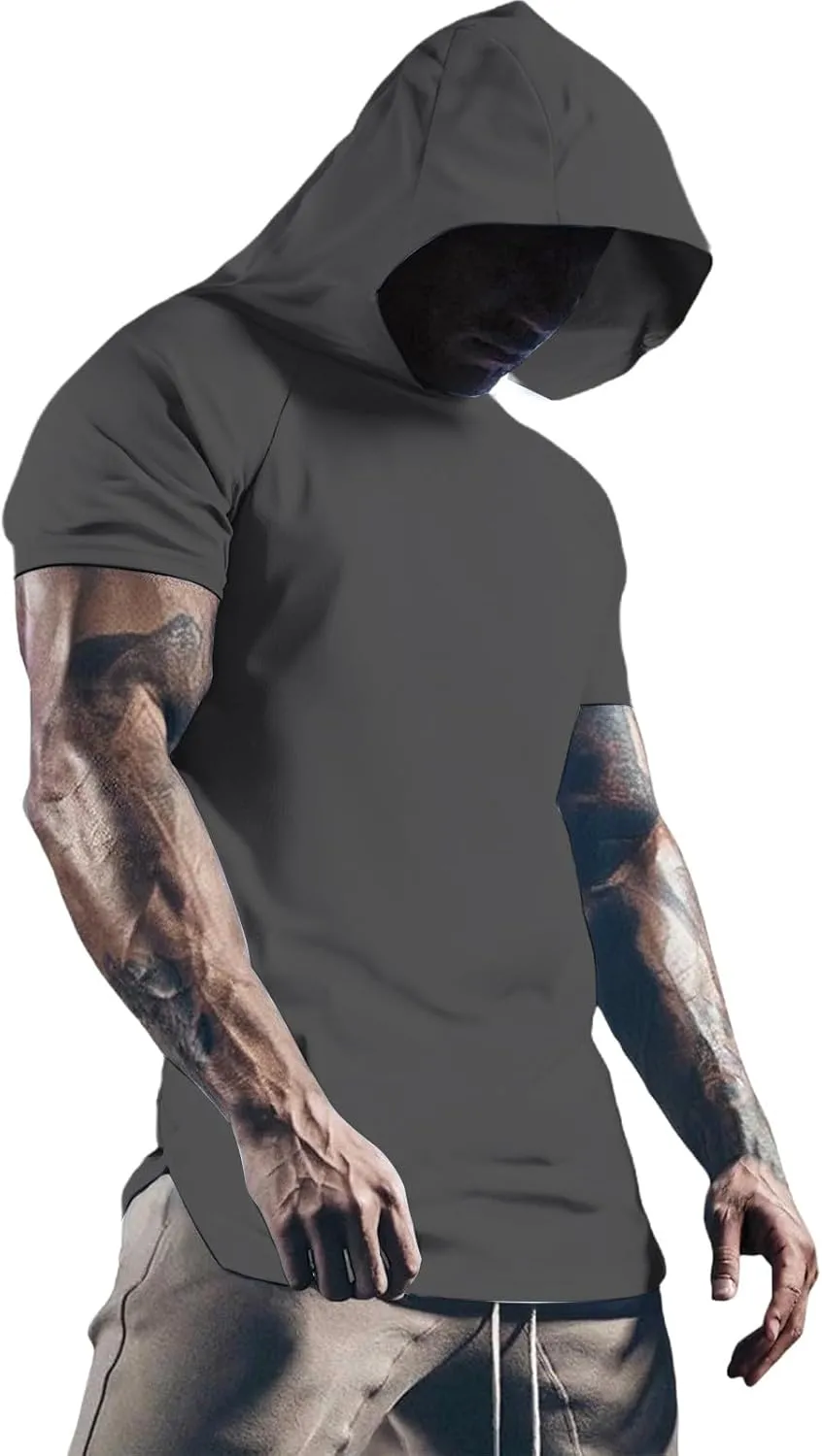 Mens Short Sleeve Hoodie Casual Loose Fit Gym Workout Tshirt Summer Sports Lightweight Training Athletic Undershirt
