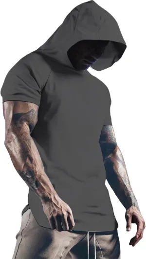 Mens Short Sleeve Hoodie Casual Loose Fit Gym Workout Tshirt Summer Sports Lightweight Training Athletic Undershirt