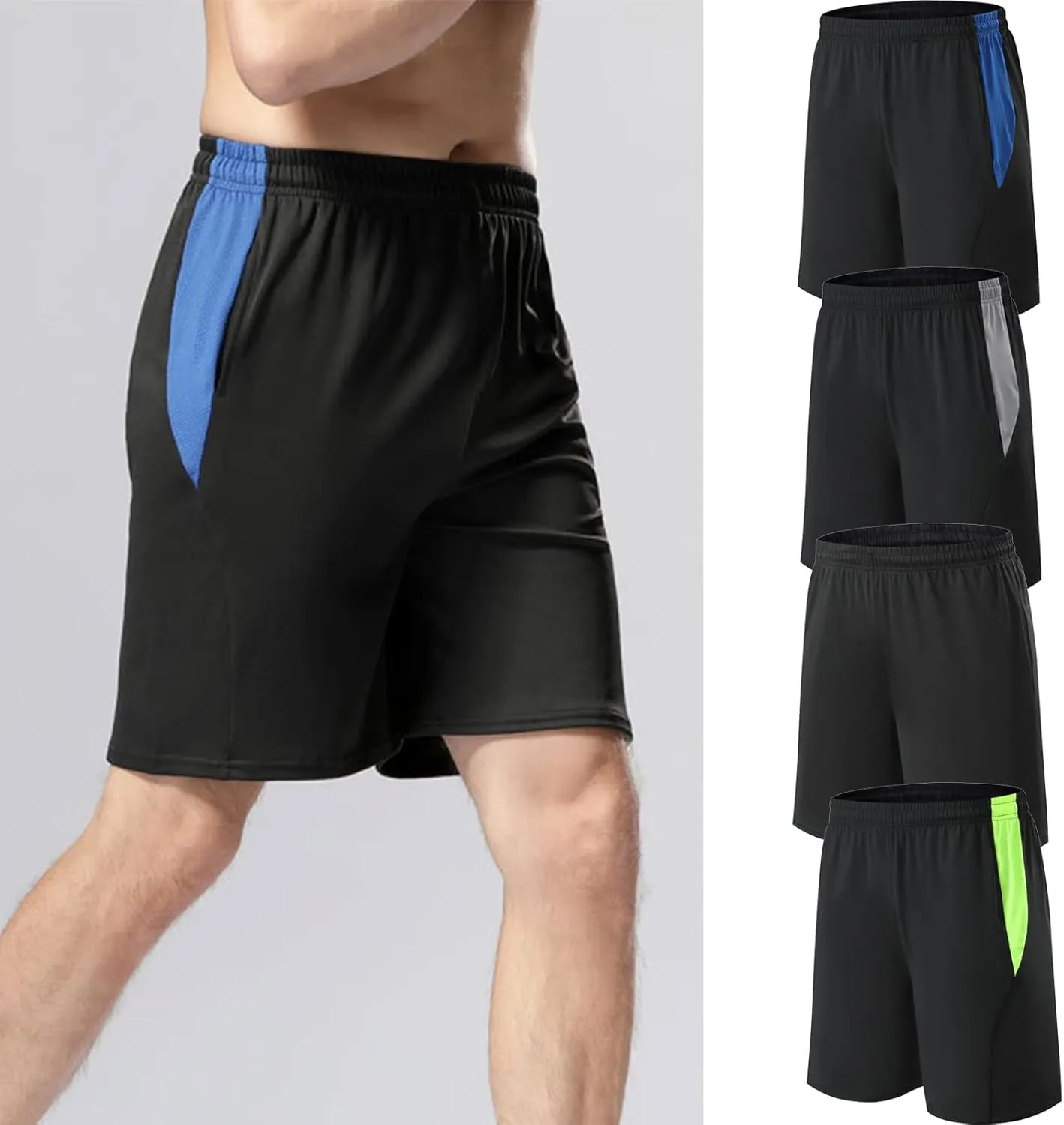 Mens Shorts Athletic with Zipper Pocket Male Gym Workout Shorts Elastic Waist Casual Jogger Pants Stretch Activewear
