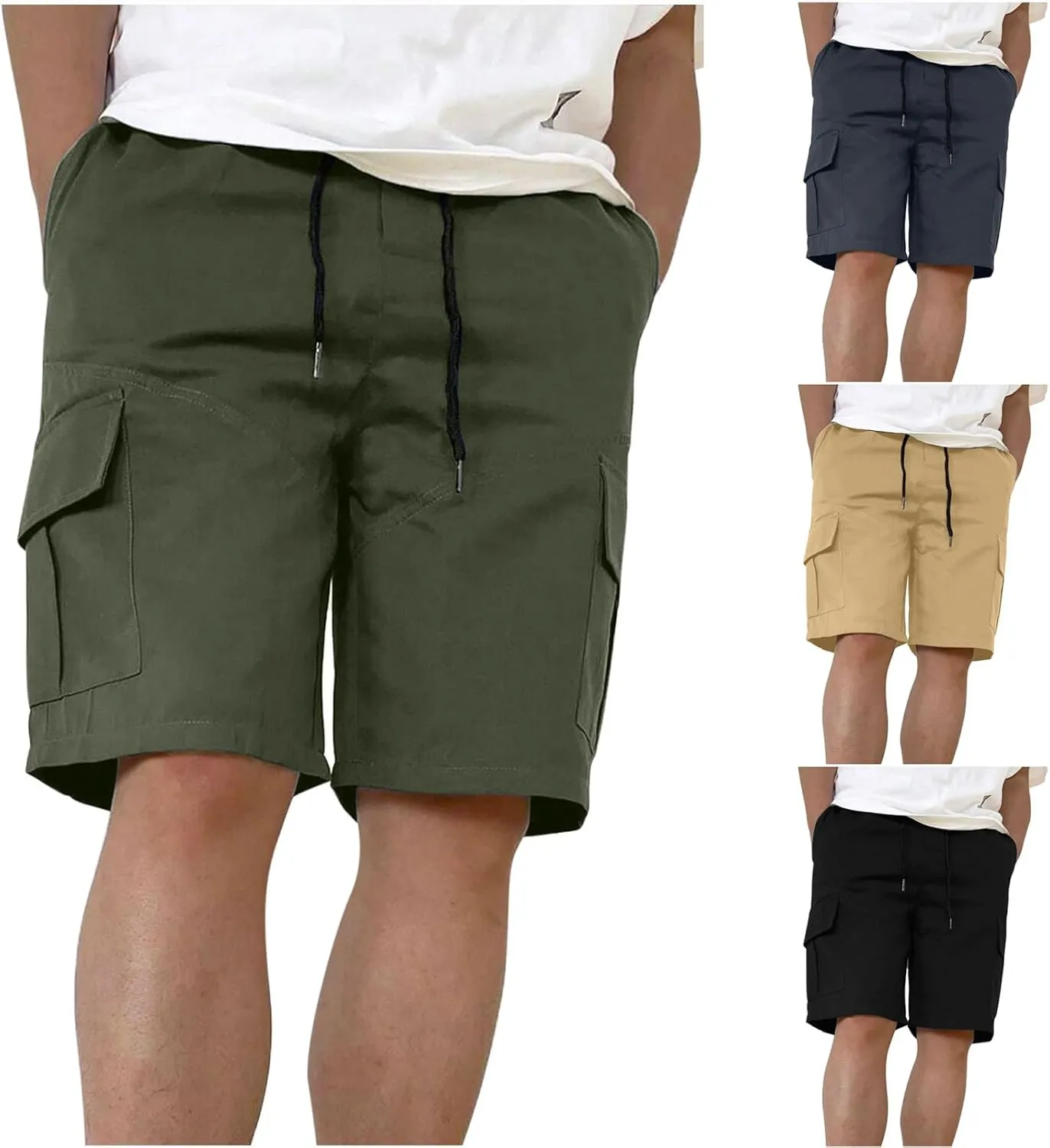 Mens Shorts Casual Relaxed Fit Outdoor Camping Cargo Shorts Athletic Gym Elastic Waist Activewear with 6 Pockets