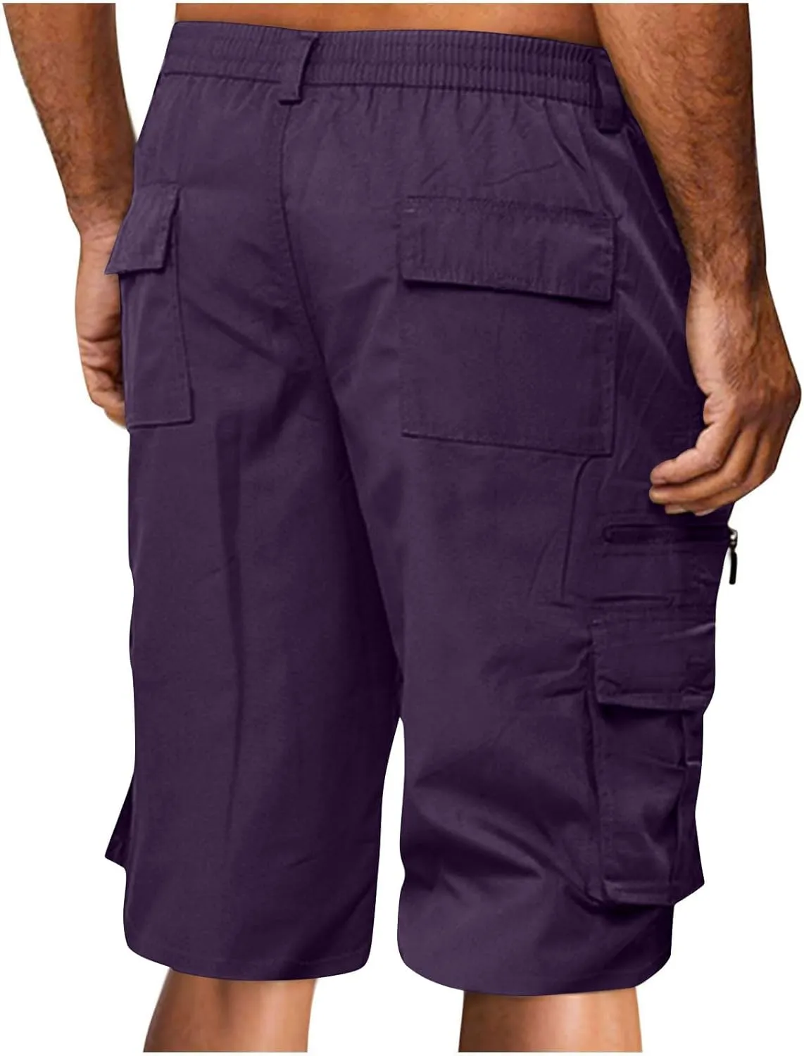Mens Shorts Casual Relaxed Fit Outdoor Camping Cargo Shorts Athletic Gym Elastic Waist Activewear with 6 Pockets