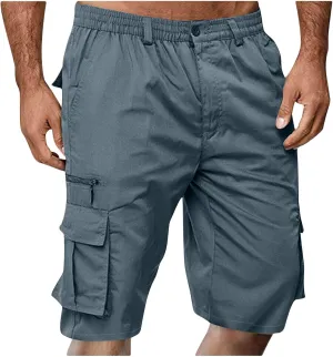 Mens Shorts Casual Relaxed Fit Outdoor Camping Cargo Shorts Athletic Gym Elastic Waist Activewear with 6 Pockets
