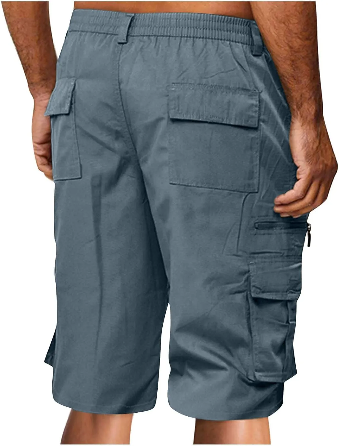 Mens Shorts Casual Relaxed Fit Outdoor Camping Cargo Shorts Athletic Gym Elastic Waist Activewear with 6 Pockets