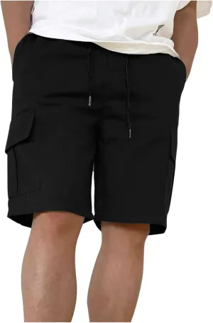 Mens Shorts Casual Relaxed Fit Outdoor Camping Cargo Shorts Athletic Gym Elastic Waist Activewear with 6 Pockets