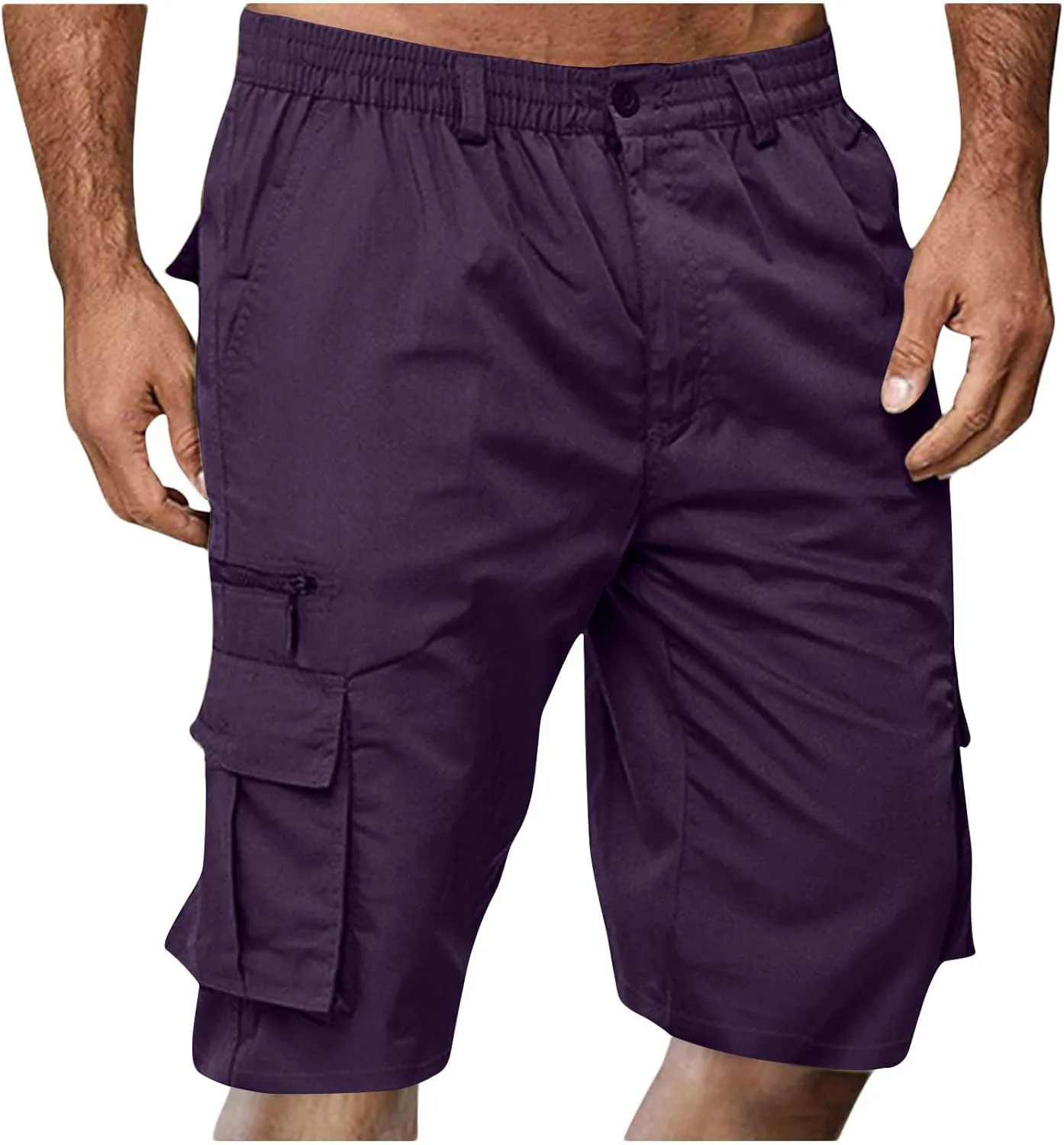 Mens Shorts Casual Relaxed Fit Outdoor Camping Cargo Shorts Athletic Gym Elastic Waist Activewear with 6 Pockets