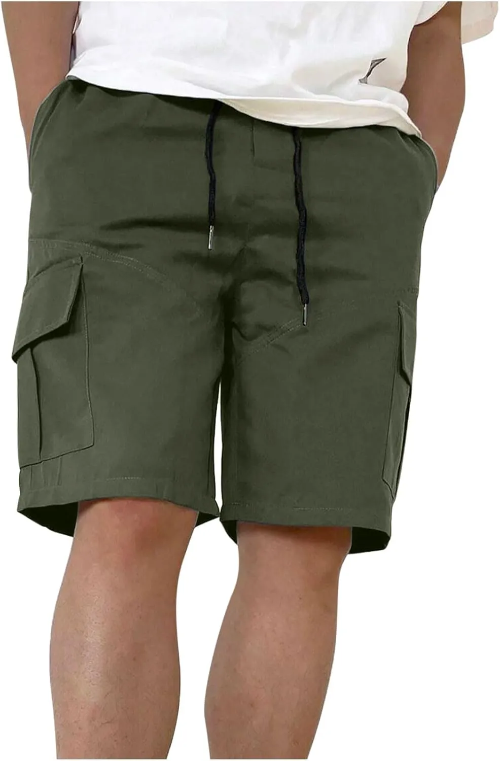 Mens Shorts Casual Relaxed Fit Outdoor Camping Cargo Shorts Athletic Gym Elastic Waist Activewear with 6 Pockets