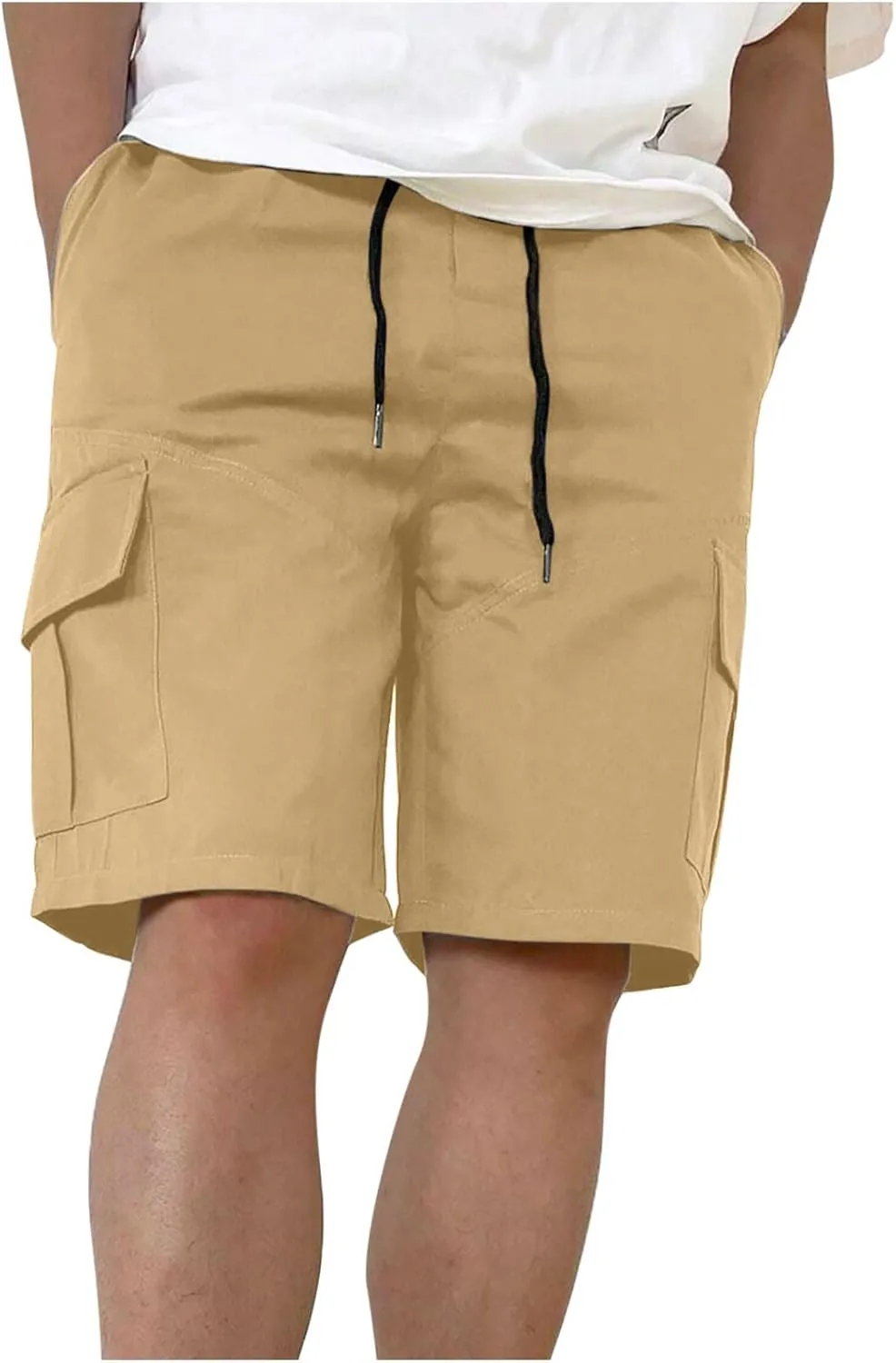 Mens Shorts Casual Relaxed Fit Outdoor Camping Cargo Shorts Athletic Gym Elastic Waist Activewear with 6 Pockets