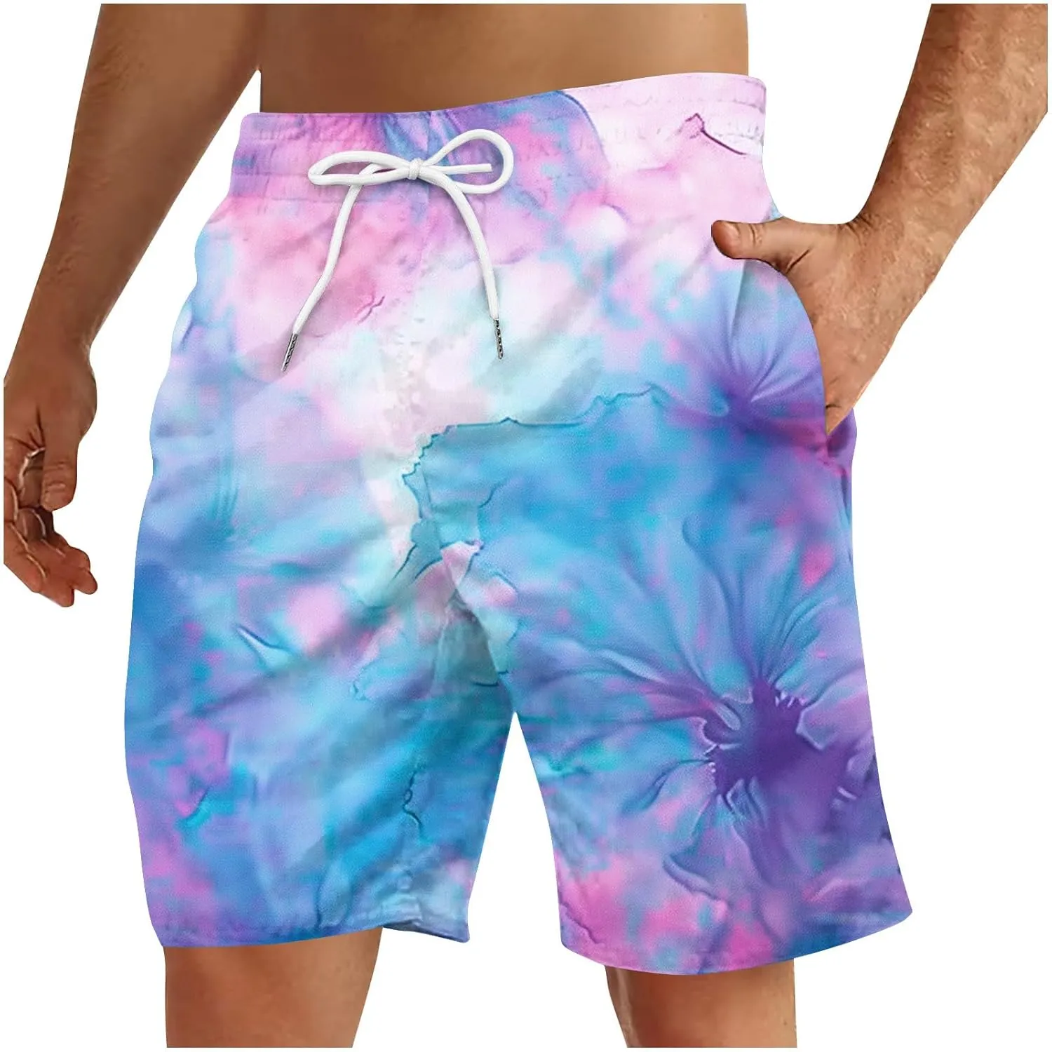 Mens Shorts Low Rise Trendy Tie Dye Summer Beach Tops Lightweight Quick Dry Beach Vacation Activewear Shorts