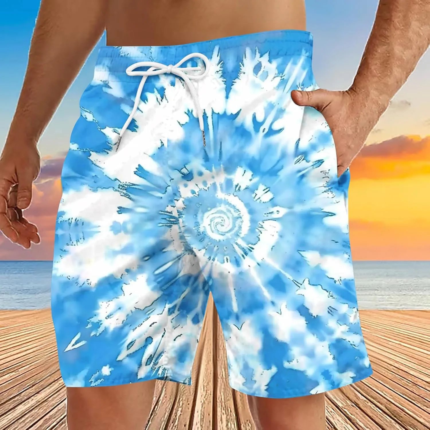 Mens Shorts Low Rise Trendy Tie Dye Summer Beach Tops Lightweight Quick Dry Beach Vacation Activewear Shorts