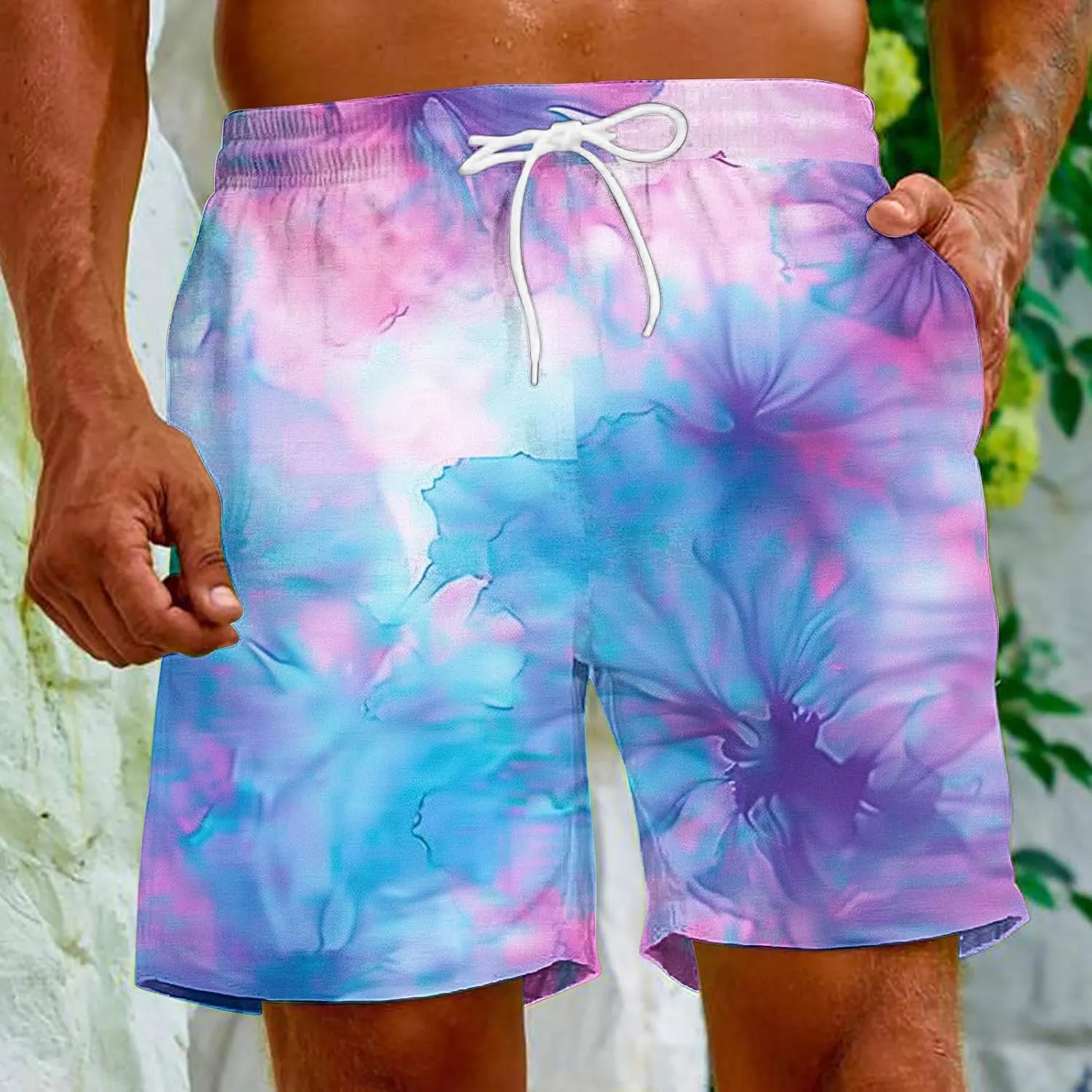Mens Shorts Low Rise Trendy Tie Dye Summer Beach Tops Lightweight Quick Dry Beach Vacation Activewear Shorts
