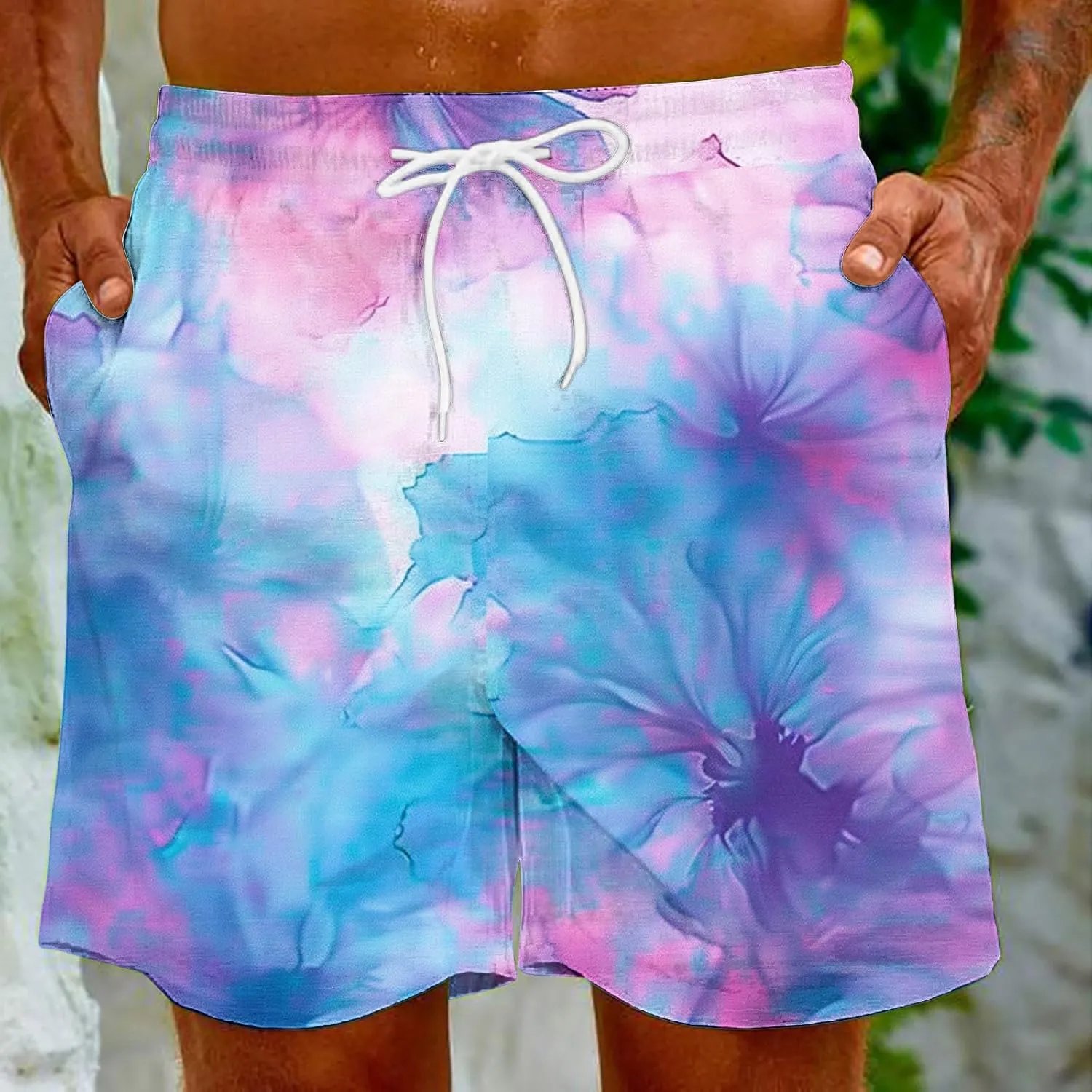 Mens Shorts Low Rise Trendy Tie Dye Summer Beach Tops Lightweight Quick Dry Beach Vacation Activewear Shorts