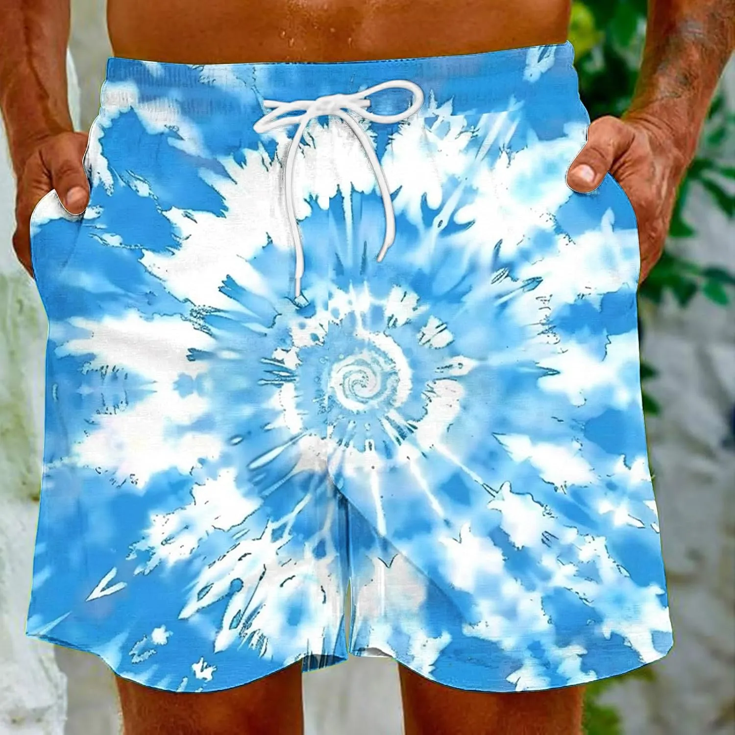 Mens Shorts Low Rise Trendy Tie Dye Summer Beach Tops Lightweight Quick Dry Beach Vacation Activewear Shorts