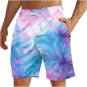 Mens Shorts Low Rise Trendy Tie Dye Summer Beach Tops Lightweight Quick Dry Beach Vacation Activewear Shorts