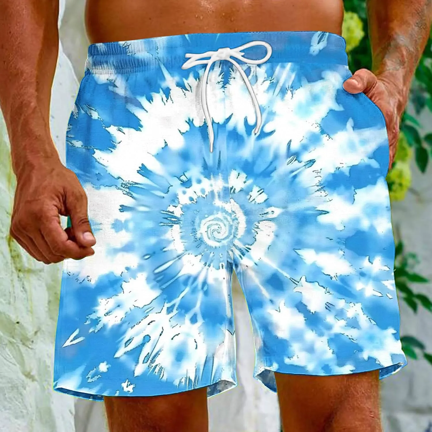 Mens Shorts Low Rise Trendy Tie Dye Summer Beach Tops Lightweight Quick Dry Beach Vacation Activewear Shorts