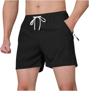 Men's Shorts Quick Dry with Zipper Pockets Workout Athletic Running Gym Elastic Trunks Lightweight Activewear