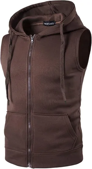 Mens Sleeveless Muscle Cut Off T Shirt Bodybuilding Gym Workout Hooded Tank Tops Zip Up Fitness Sports Hoodies