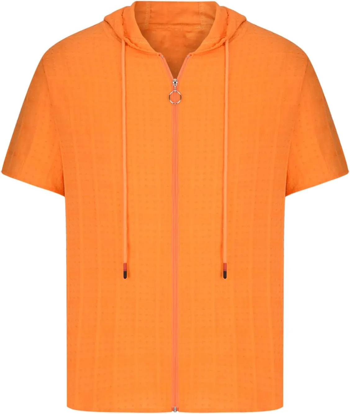 Mens Slim Fit Short Sleeve Hoodie - Summer Full Zip Swiss Dot Drawstring Hooded Cardigan Tops Casual Beach T Shirts