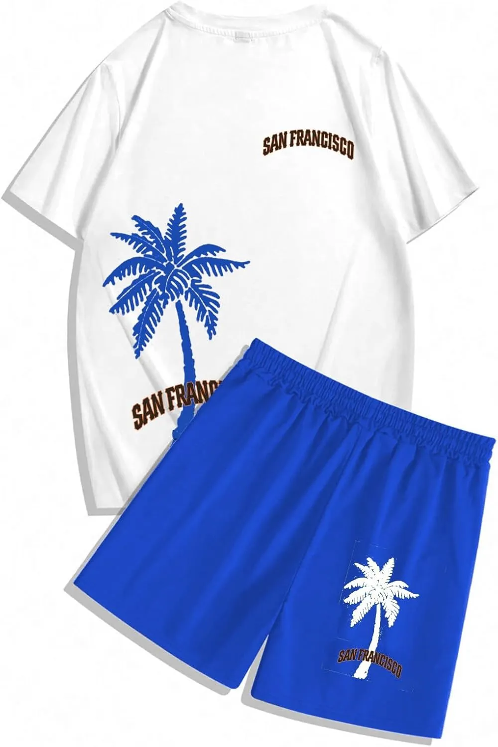 Men's Summer Beach Outfits 2 Piece Coconut Palm Printed T Shirts and Short Set Big Tall Shorts Hawaiian Sets