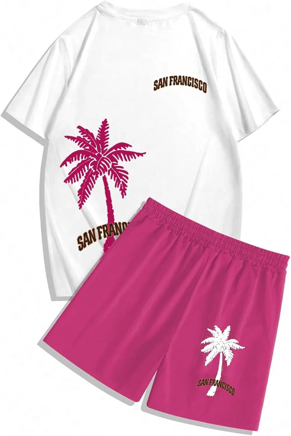Men's Summer Beach Outfits 2 Piece Coconut Palm Printed T Shirts and Short Set Big Tall Shorts Hawaiian Sets