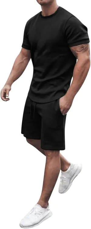 Mens Summer Short Set Plus Size T Shirt and Shorts Set 2 Piece Casual Tracksuit Jogging Sweatsuit Beach Vacation Outfits