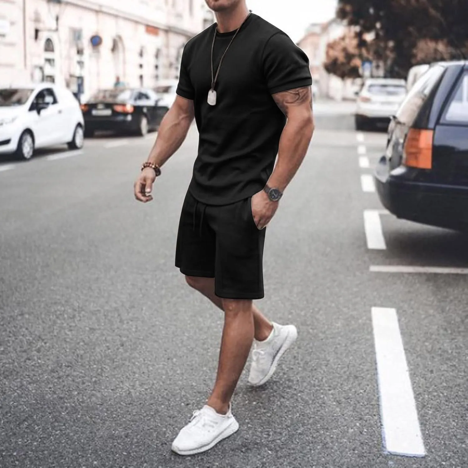 Mens Summer Short Set Plus Size T Shirt and Shorts Set 2 Piece Casual Tracksuit Jogging Sweatsuit Beach Vacation Outfits
