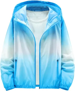 Mens Sun Jacket Lightweight Thin Sun Protection Hooded Full Zip Windbreaker Outdoor Windproof Riding Sports Coat