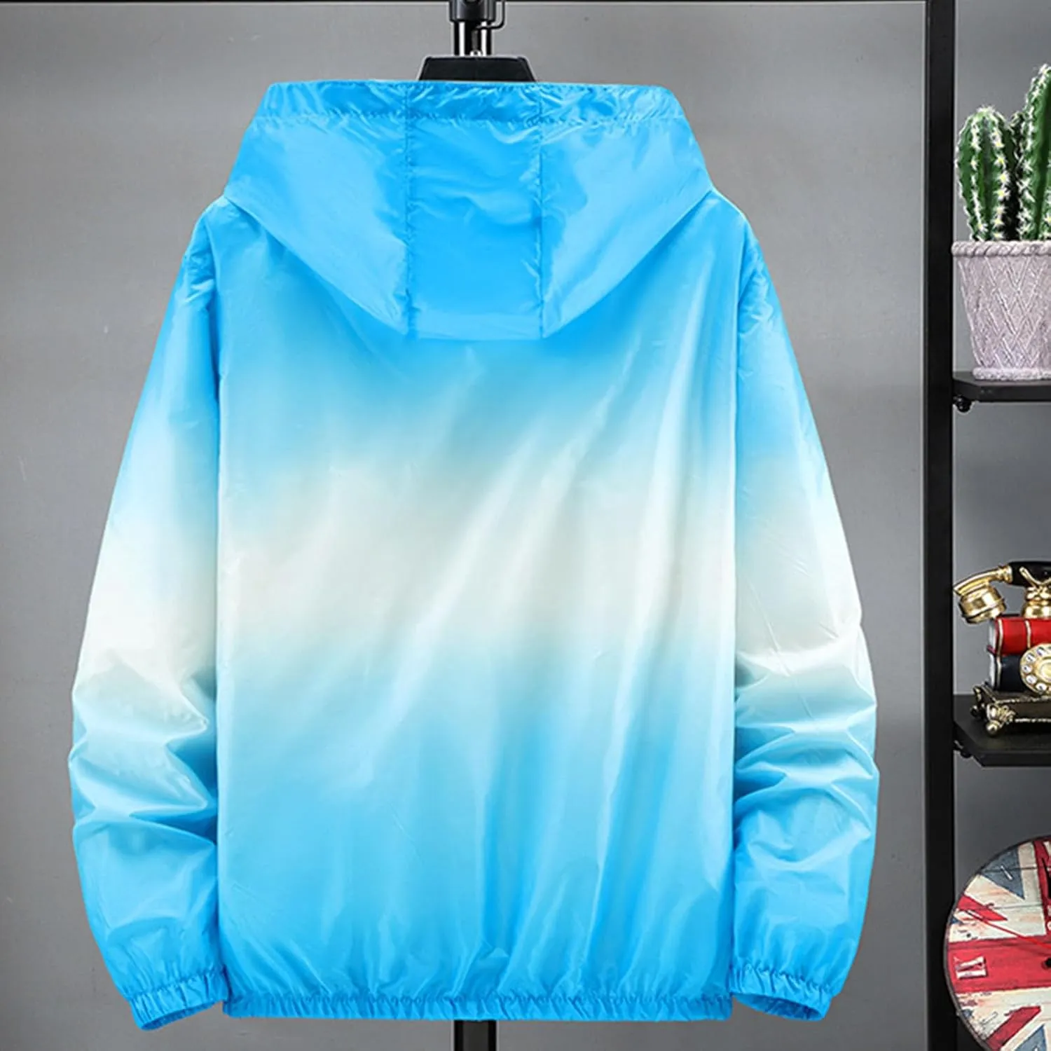 Mens Sun Jacket Lightweight Thin Sun Protection Hooded Full Zip Windbreaker Outdoor Windproof Riding Sports Coat