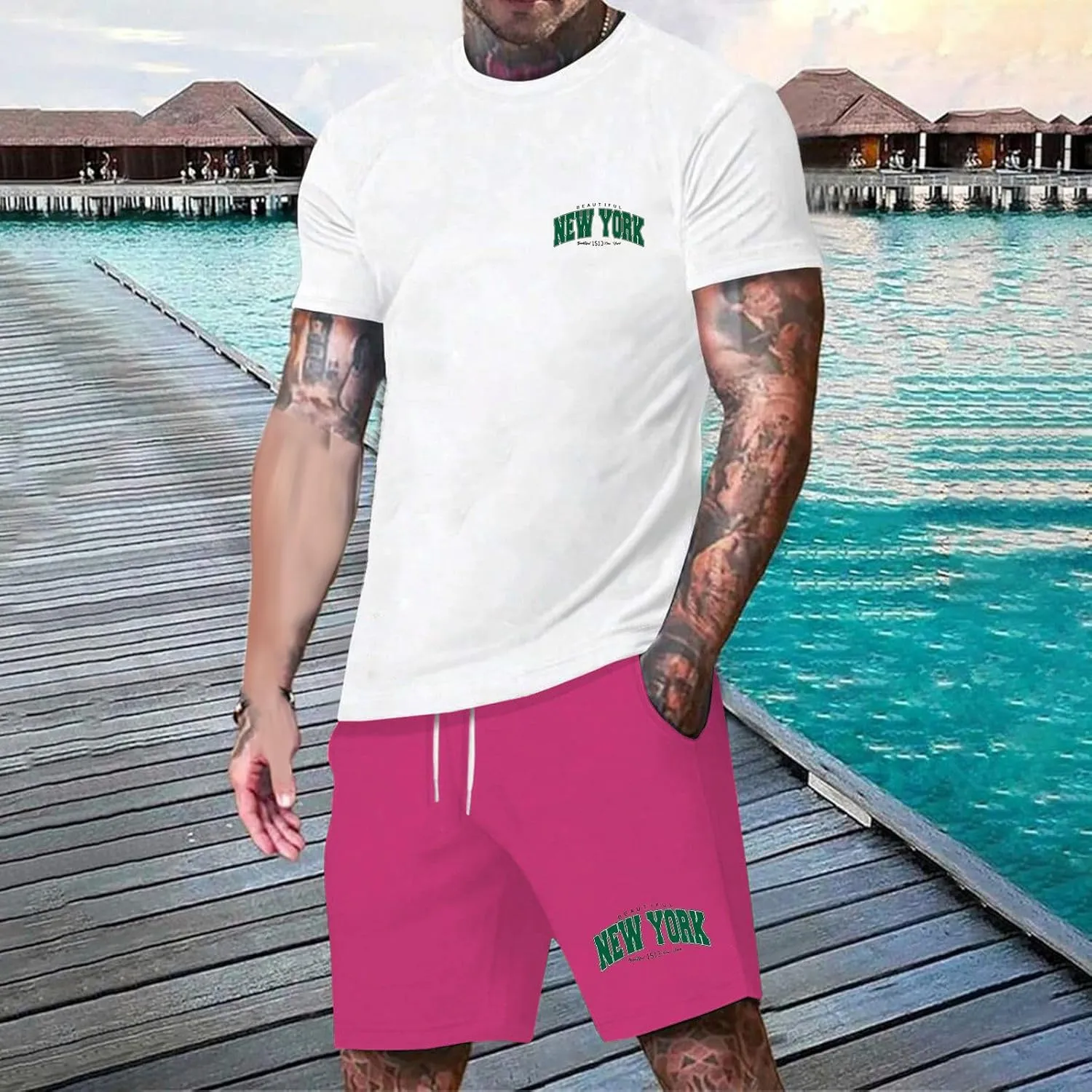 Mens Sweatsuits 2 Piece Set Outfits for Men Athletic Men's Short Two Summer Outfit Linen Sets Big and Tall Beach