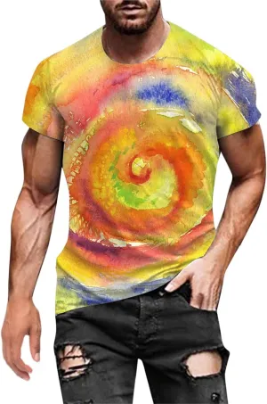 Mens T Shirts Short Sleeve Tie Dye Summer Tops Graphic Casual Stylish Tees Gradient T Shirt Hawaiian Beach Clothes