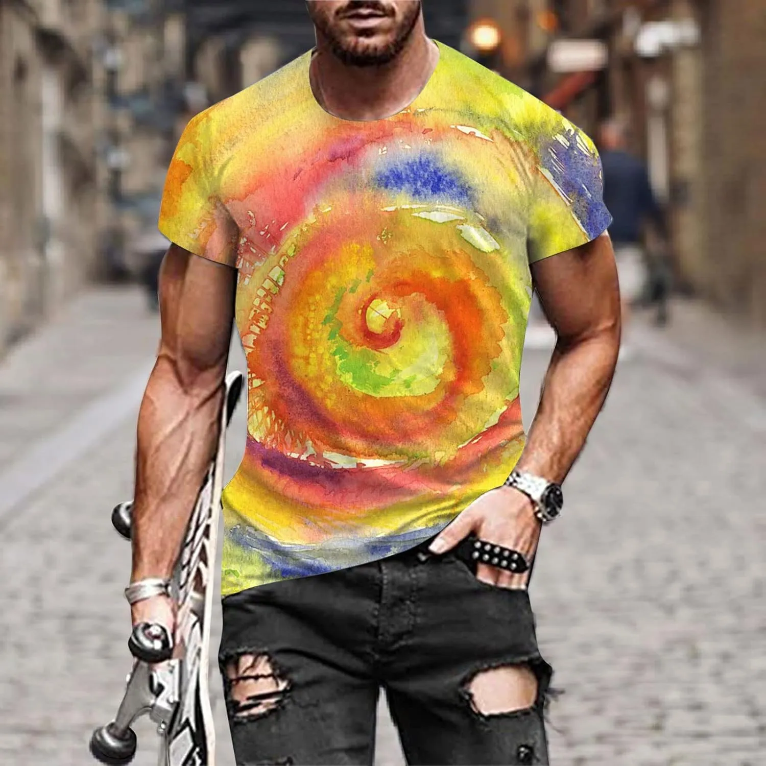 Mens T Shirts Short Sleeve Tie Dye Summer Tops Graphic Casual Stylish Tees Gradient T Shirt Hawaiian Beach Clothes