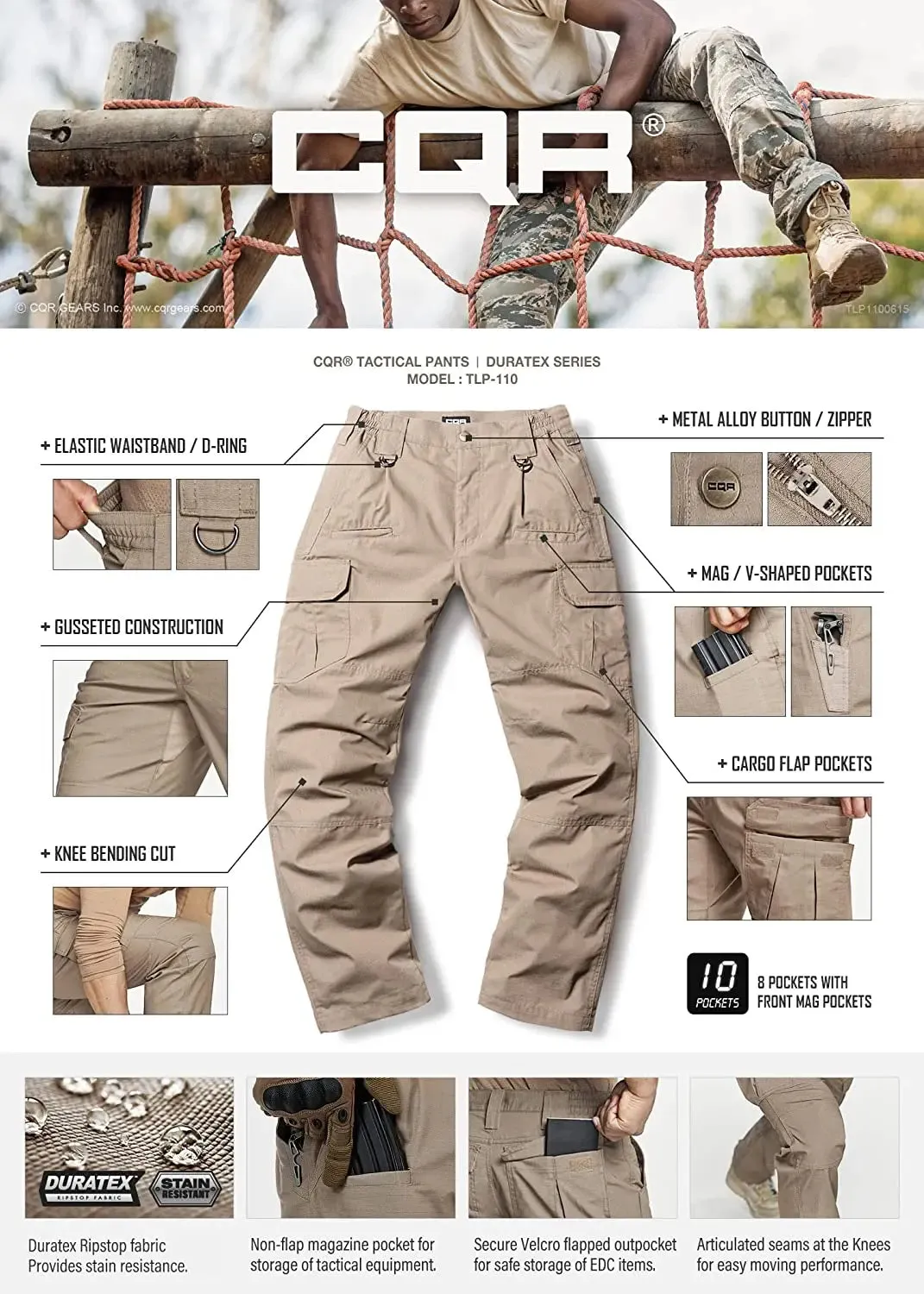 Men's Tactical Pants, Water Resistant Ripstop Cargo Pants, Lightweight - Hiking Work Pants, Outdoor Apparel
