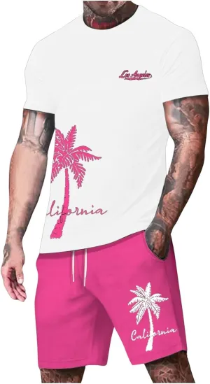 Mens Tank Topsmens Tank Tops Men Hawaiian Shirts and Shorts Set Fashion Tropical Print Short Sets Tracksuit Summer Matching Beach Suit Chino Shorts Pink