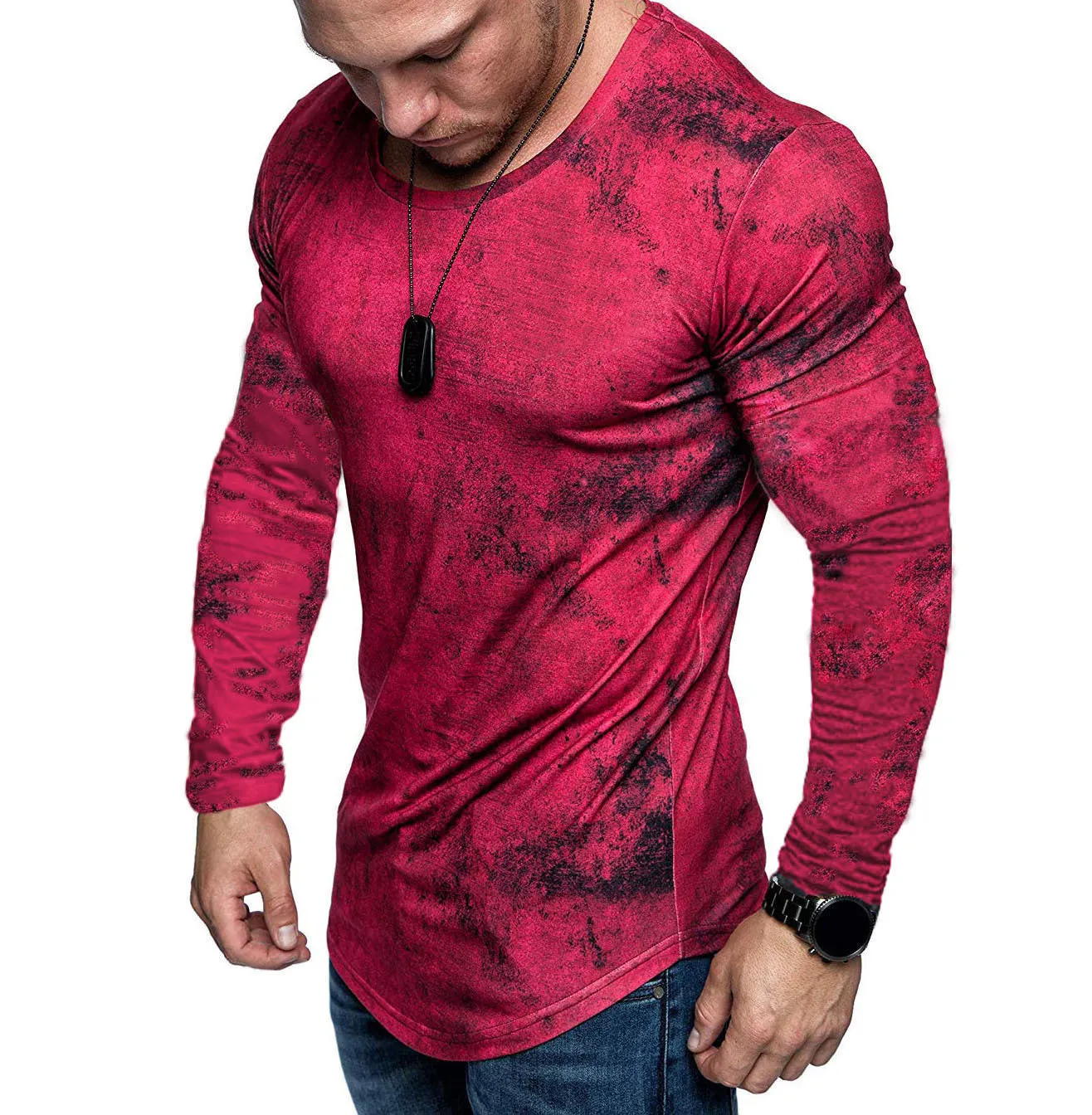 Men's Tie-dye round neck distressed fitness t-shirt