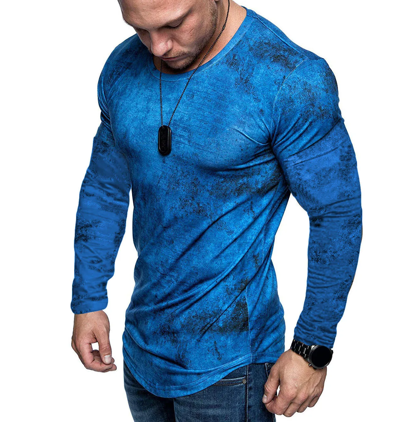 Men's Tie-dye round neck distressed fitness t-shirt