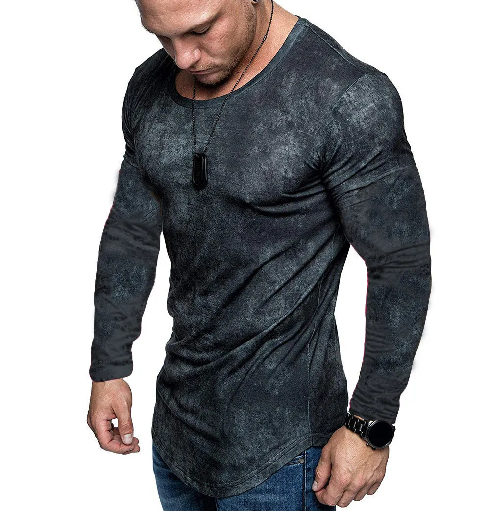 Men's Tie-dye round neck distressed fitness t-shirt