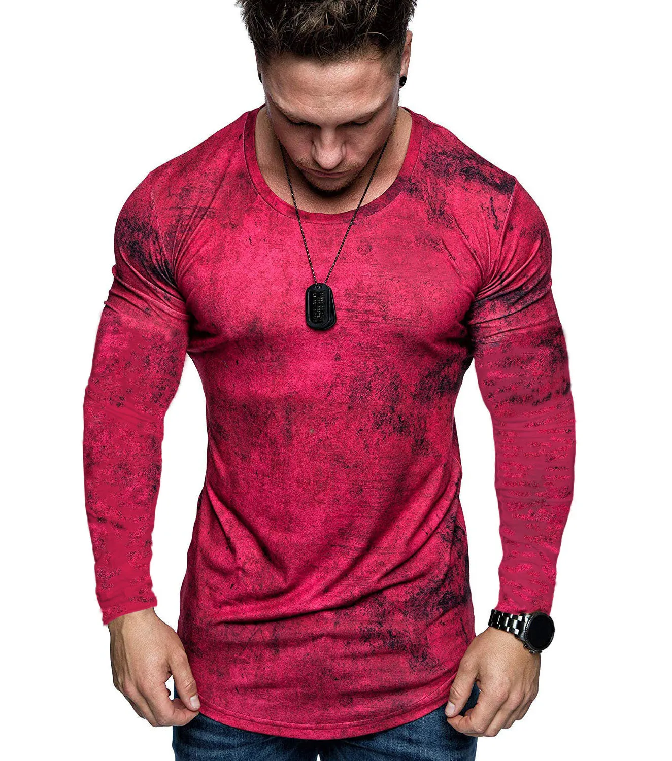 Men's Tie-dye round neck distressed fitness t-shirt