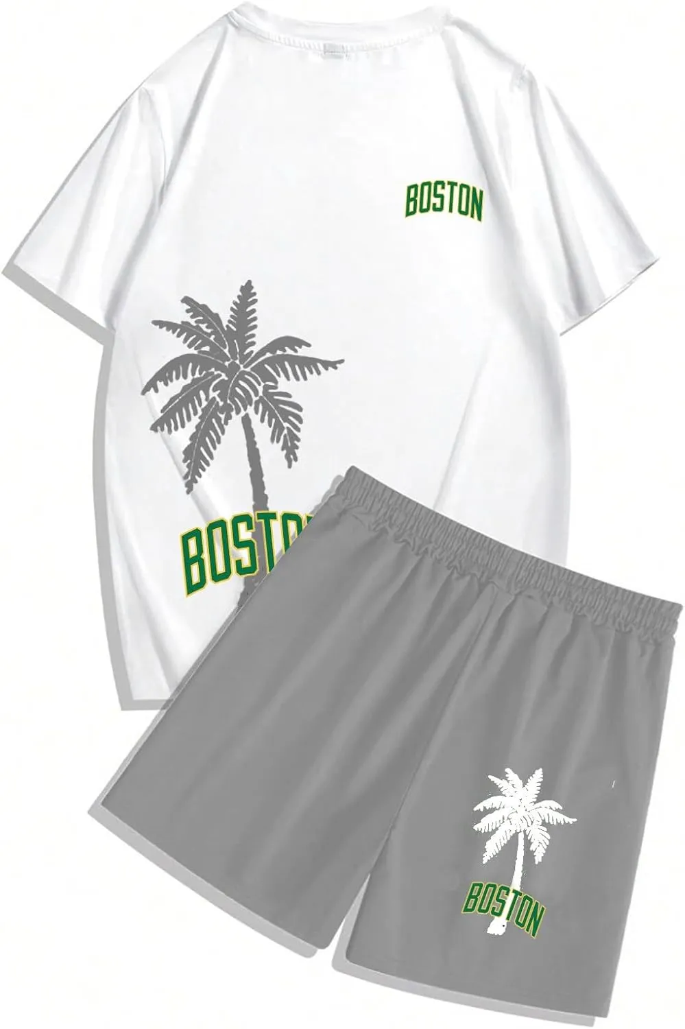 Men's Track Suits 2 Piece Set Coconut Palm Printed Short Sleeve and Shorts Sets Casual Summer Beach Sport Suit