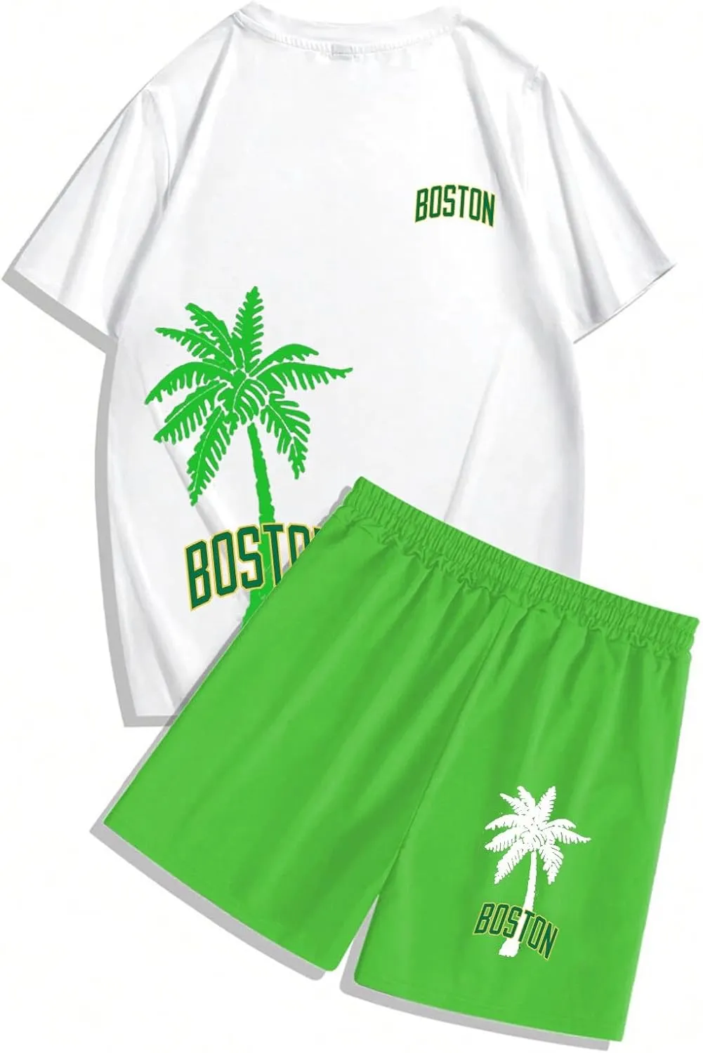 Men's Track Suits 2 Piece Set Coconut Palm Printed Short Sleeve and Shorts Sets Casual Summer Beach Sport Suit