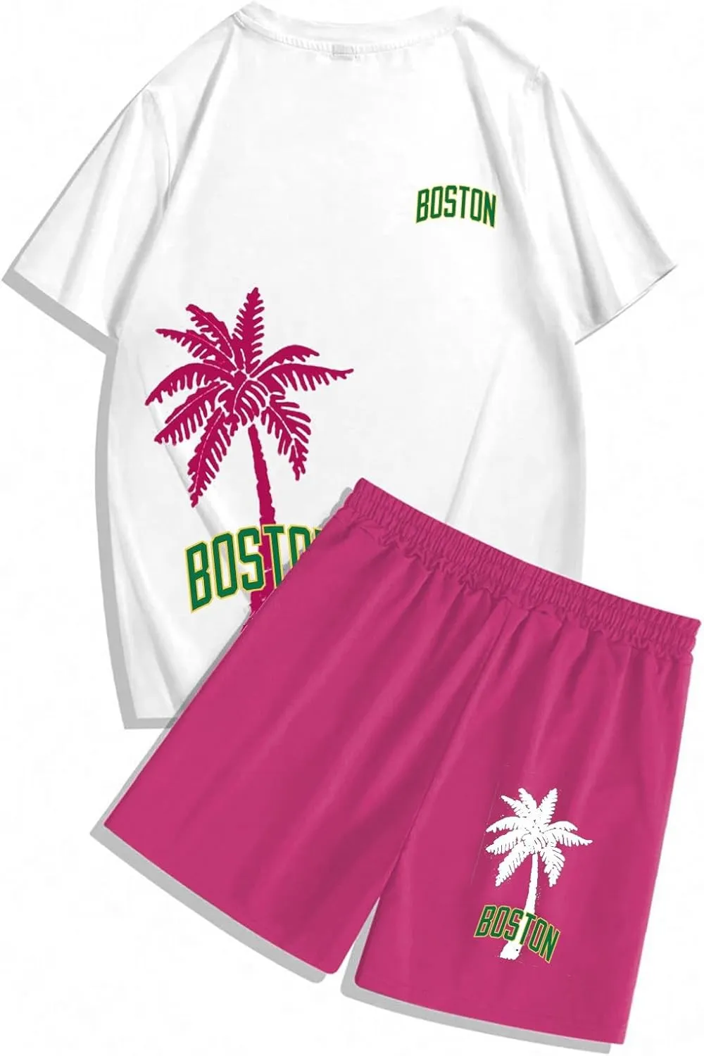 Men's Track Suits 2 Piece Set Coconut Palm Printed Short Sleeve and Shorts Sets Casual Summer Beach Sport Suit
