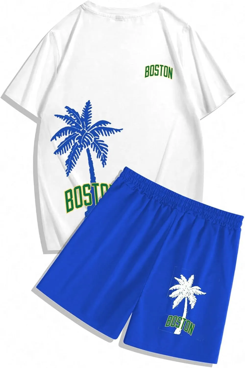 Men's Track Suits 2 Piece Set Coconut Palm Printed Short Sleeve and Shorts Sets Casual Summer Beach Sport Suit
