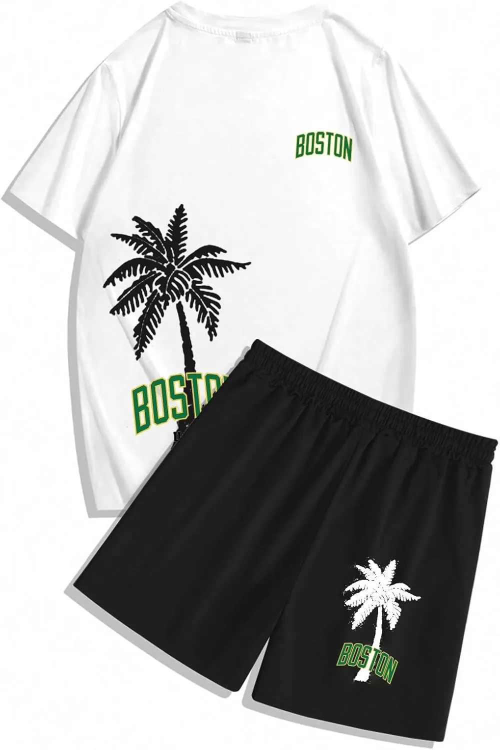 Men's Track Suits 2 Piece Set Coconut Palm Printed Short Sleeve and Shorts Sets Casual Summer Beach Sport Suit