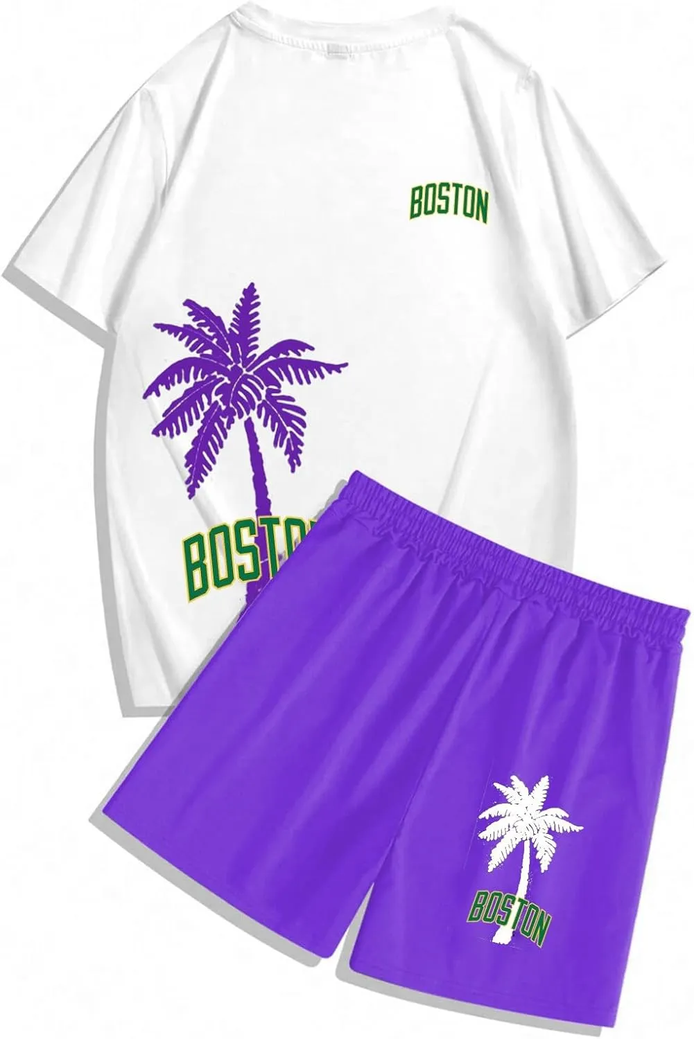 Men's Track Suits 2 Piece Set Coconut Palm Printed Short Sleeve and Shorts Sets Casual Summer Beach Sport Suit