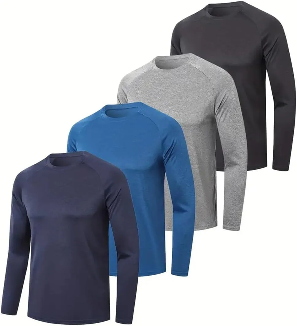 Men's UV Sun Protection Fishing Shirts Quick Dry Long Sleeve Tops Solid Color Sports Clothing Multi Packs